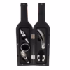 Vue de l'intérieur du coffret sommelier ouvert révélant 5 accessoires en acier inoxydable logés dans une mousse noire : tire-bouchon, bouchon, bec verseur, anneau anti-goutte et coupe-capsule.