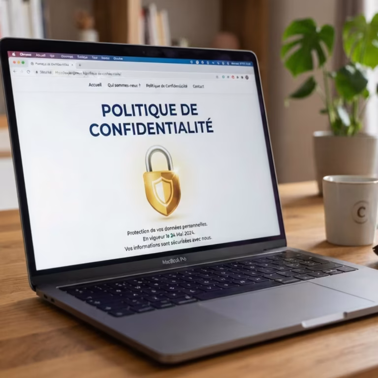Vue d'un écran d'ordinateur présentant les conditions de protection des données personnelles et une icône de cadenas de sécurité sur le site internet Cadoriginaux.